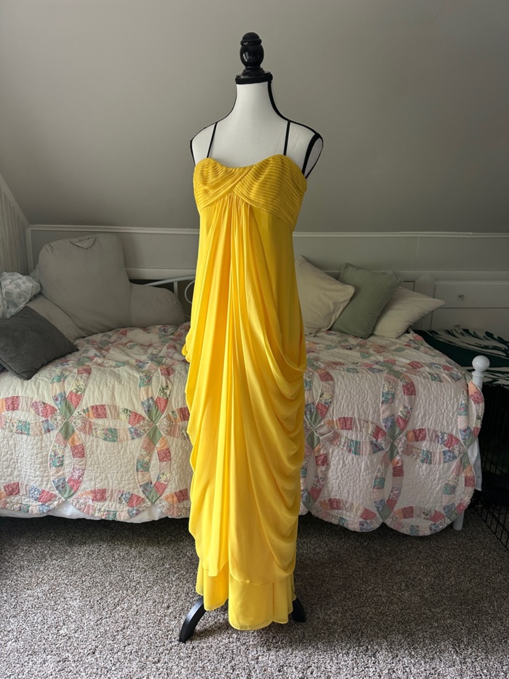 Laundry By Shelli Segal Sunshine Yellow Pleated Bodice Maxi Dress